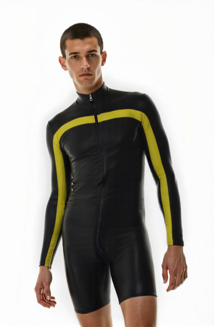 Joylgbt Men's Black Bodysuit with Yellow Stripes