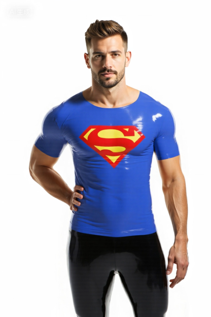 Joylgbt‘s Superhero Costume Faux Leather T-Shirt – Tight Fit Halloween Fetish Top for Men