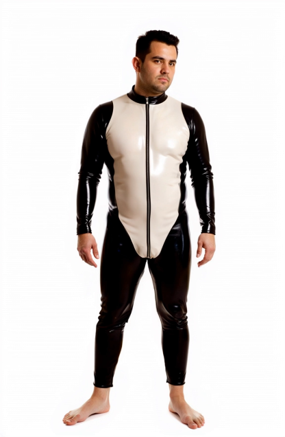 Joylgbt Sleek Two-Tone Stretch Bodysuit for Men – Striking Black and White Contrast