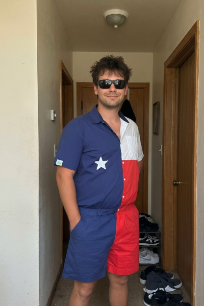 Joylgbt Men's American Colorblock Short-Sleeve Collared Romper (Star Panel)