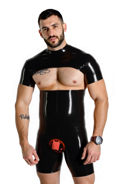 Men’s Faux Leather Bodysuit with Open Chest & Rear Cutout | JoyLGBT