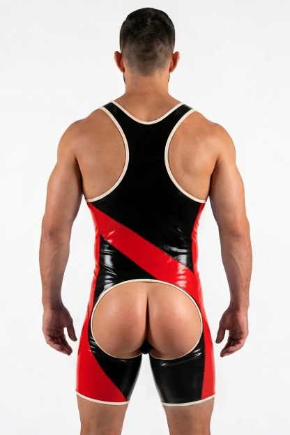 Joylgbt Black & Red Glossy Singlet Bodysuit