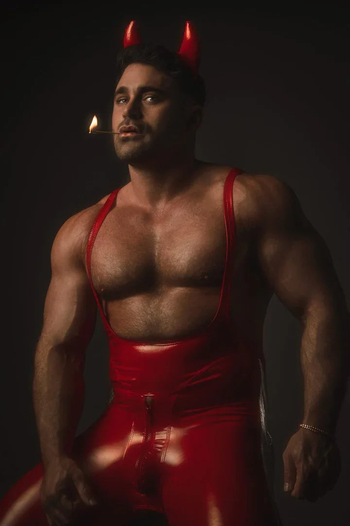 Bold Red Cutout Leather Jumpsuit