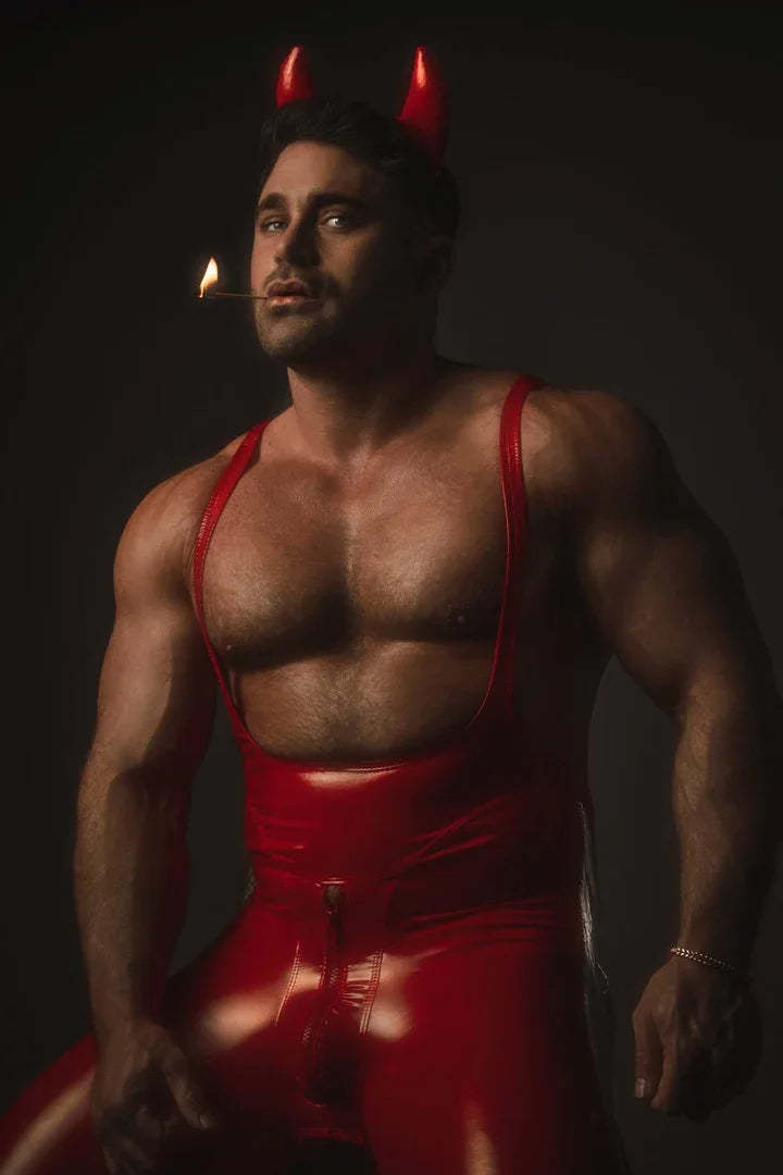 Bold Red Cutout Leather Jumpsuit