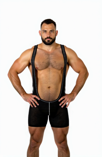 Men's Deep-Cut Mesh Singlet Bodysuit