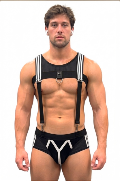 Joylgbt Black & White Striped Suspender Harness Set