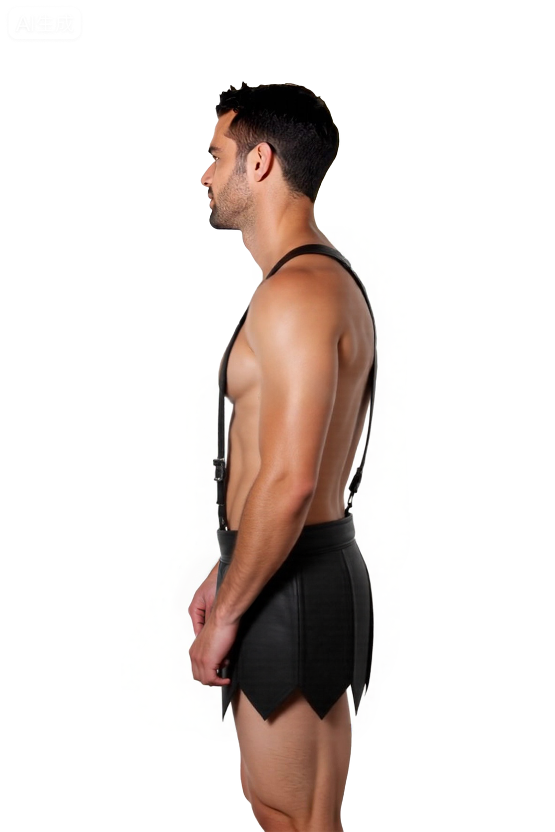 Men's Faux Leather Gladiator Kilt Harness Set – Sexy Roman Warrior Costume in Black