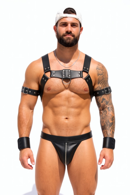 Joylgbt Black Ring Harness Zip Thong Set