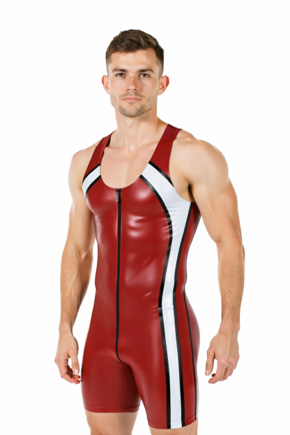 Joylgbt‘s PU Leather Bodysuit with Unique Back Cutout