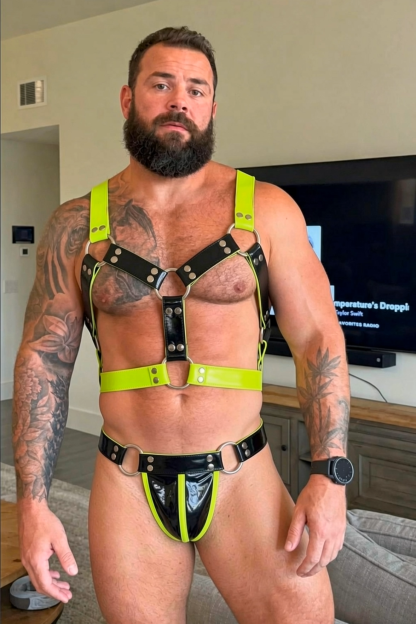 Neon Green/Black Cage-Style Harness Set