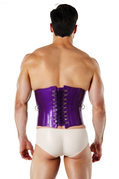 Purple Shiny Leather Corset & Studded Briefs Set – Kinky Waist Trainer with Matching Fetish-Inspired Underwear