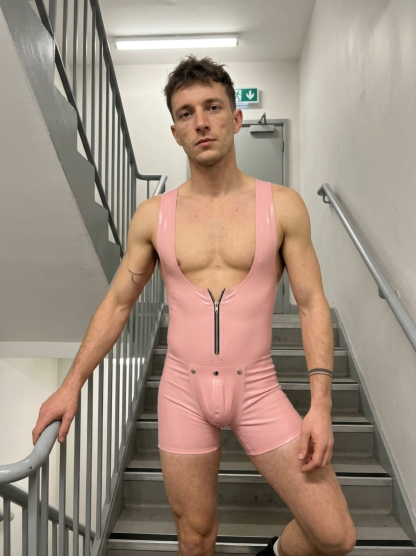 Joylgbt Men’s Glossy Latex-Look Singlet Romper Shorts