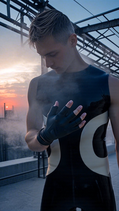 Sleek Black and Beige Bodysuit for Men