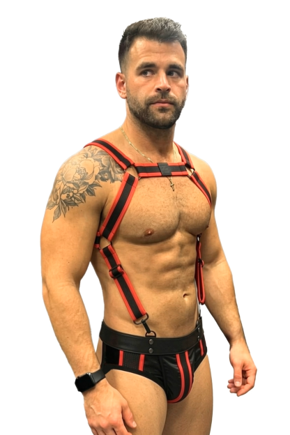 Joylgbt Black Red Suspender Brief Set
