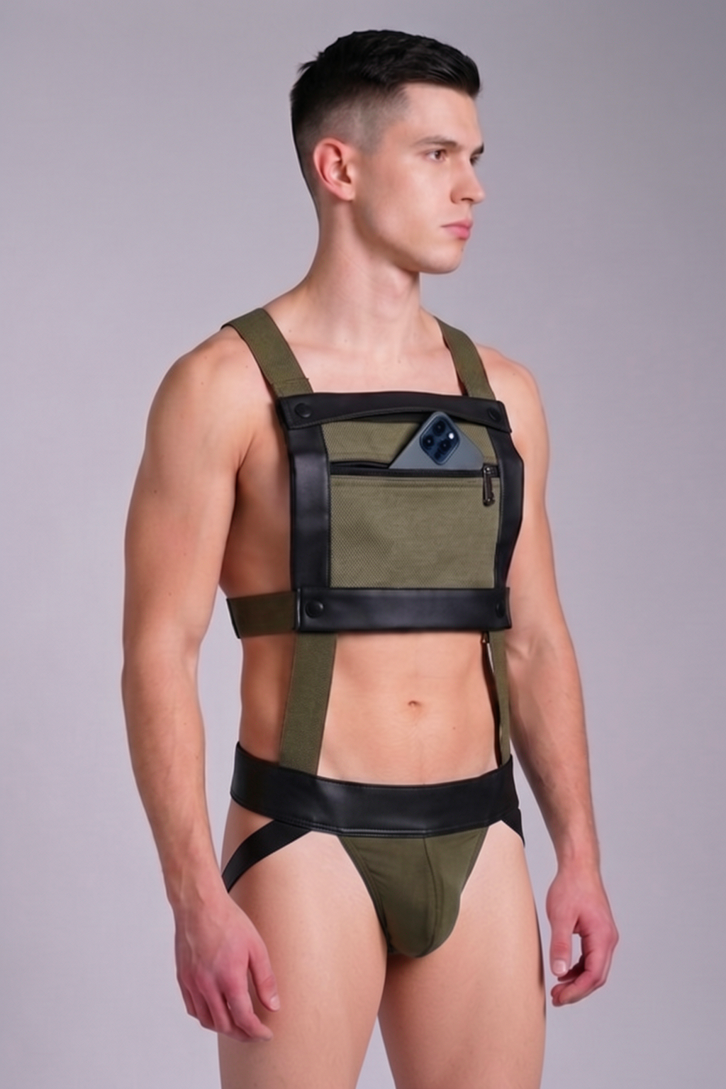 Joylgbt Men’s Khaki Utility Chest Rig Thong Set