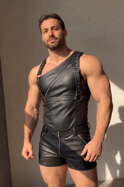 Joylgbt Men’s Black Asymmetrical Zip Bodysuit Shorts