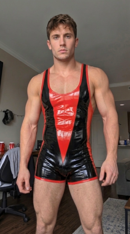 Joylgbt Men’s Black and Neon Green Glossy Colorblock Body-Hugging Romper Stretch Performance Short Jumpsuit