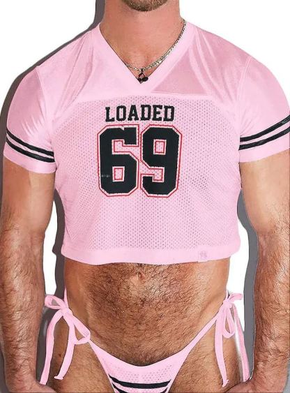 69 Print V-Neck Crop Top & Thong Set