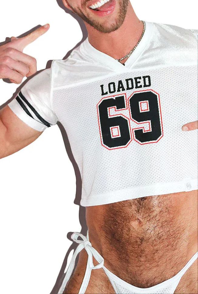 69 Print V-Neck Crop Top & Thong Set