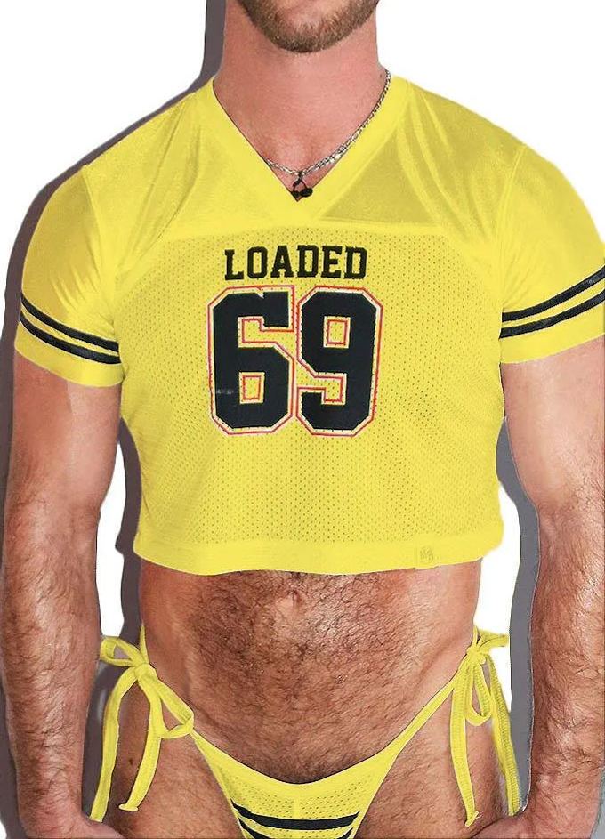 69 Print V-Neck Crop Top & Thong Set