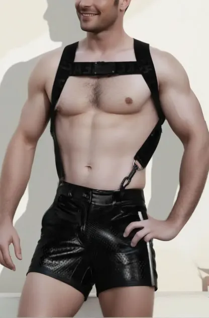 Luxury Double-Processed Leather Harness Shorts