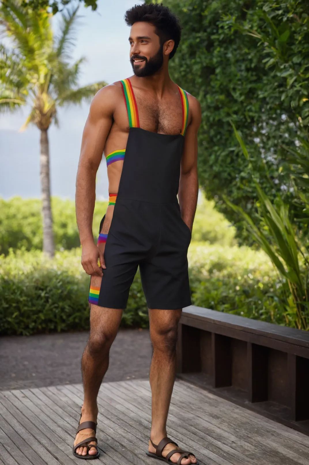Bold Rainbow Striped Patchwork Cut-Out Stretchy Bodycon Romper