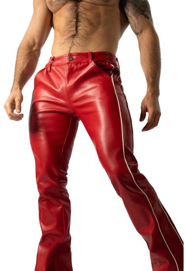 Pleather Flare Pants with Stacked Leg and Side Stripe Pu