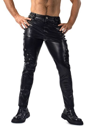 Edgy Commodore Military Faux Leather Pants Pu