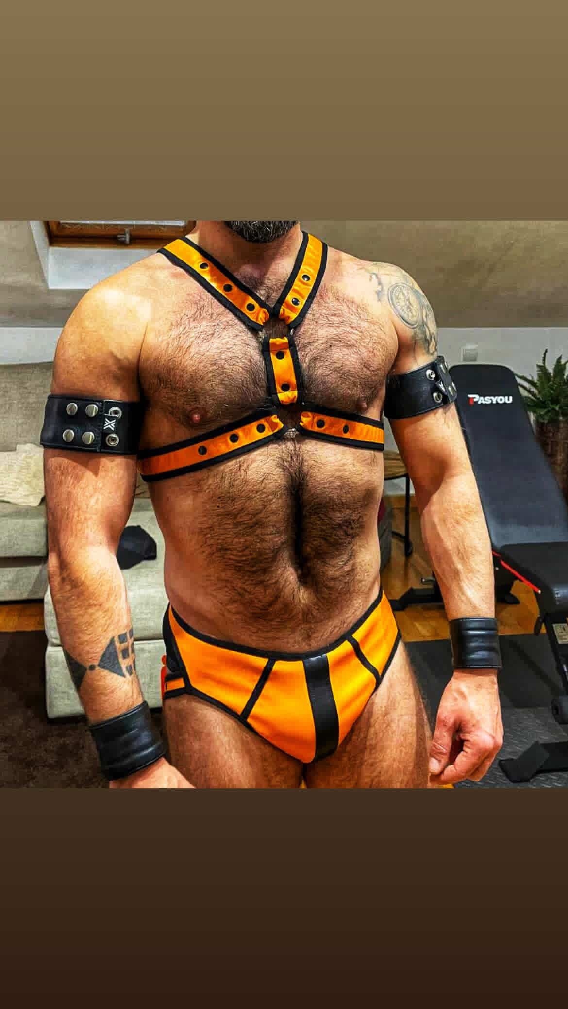 Joylgbt‘s Yellow & Black Pu Leather Strapped Briefs Set