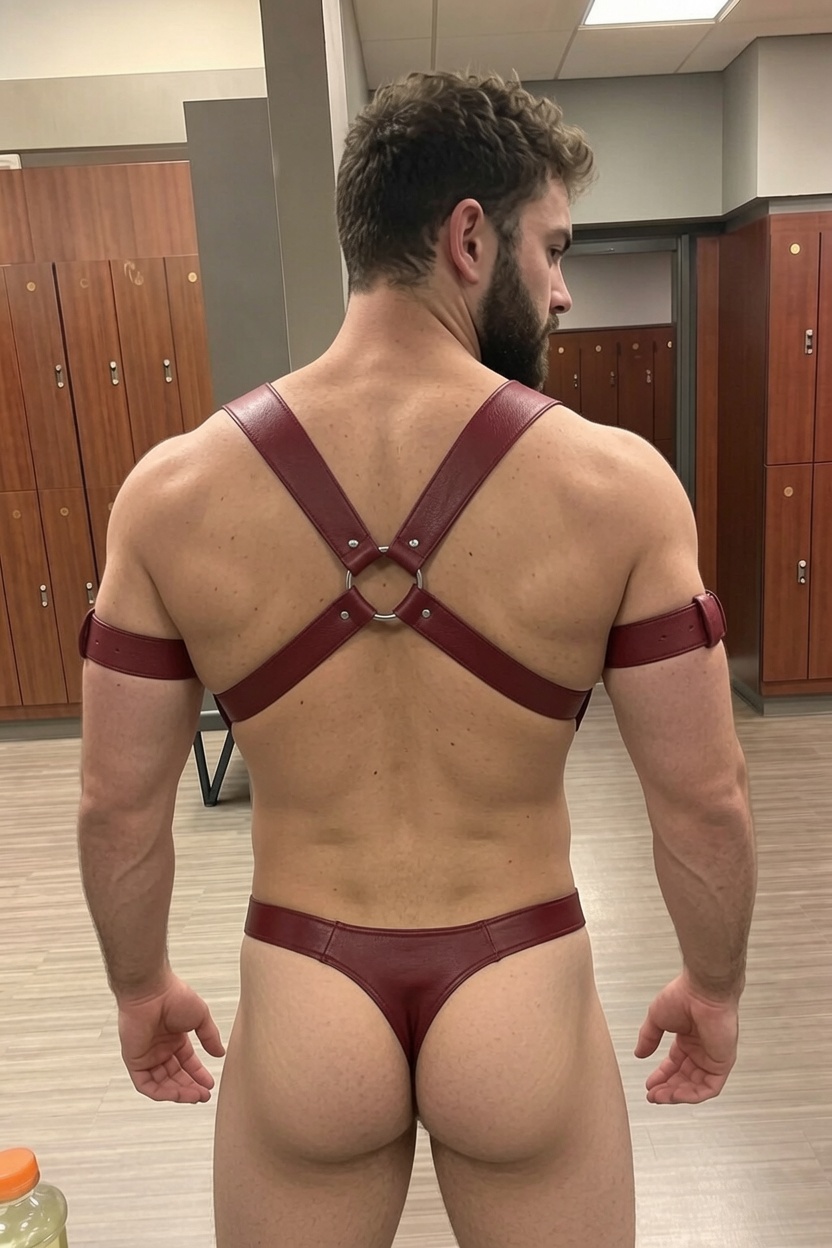 Joylgbt Burgundy Cross-Strap Faux Leather Harness Bodysuit
