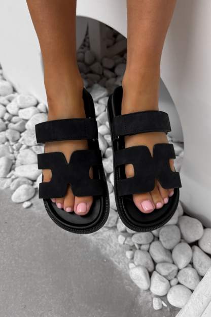WOMENS LADIES SUMMER FLATFORM STRAP SLIDERS SLIP ON SANDALS