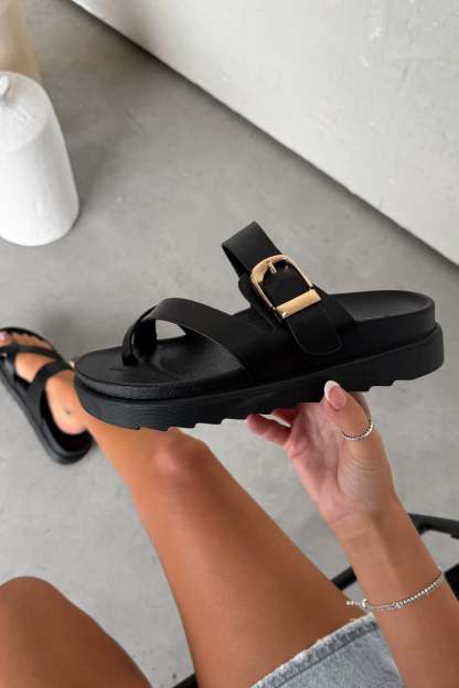 WOMENS LADIES SUMMER FLATFORM STRAP SLIDERS SLIP ON SANDALS