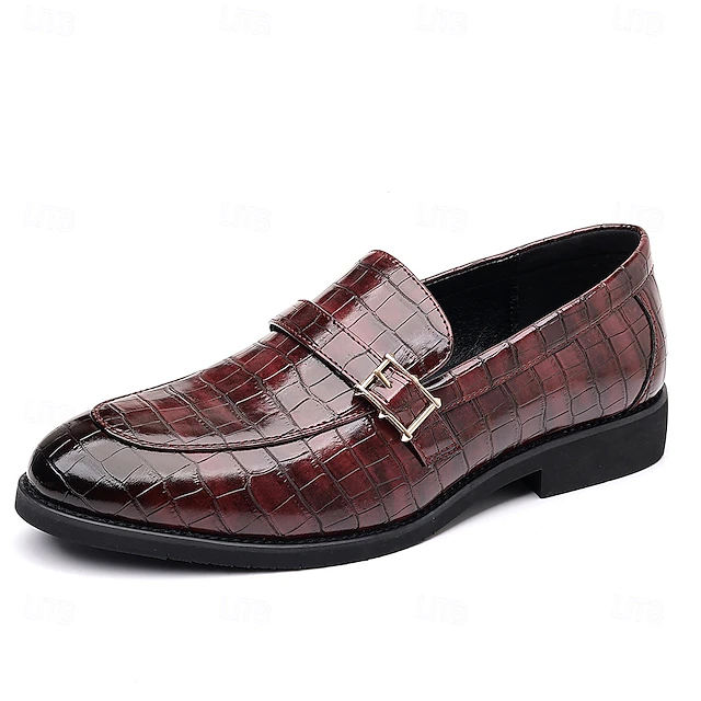 Men's Dark Brown Faux Leather Crocodile Pattern Loafers