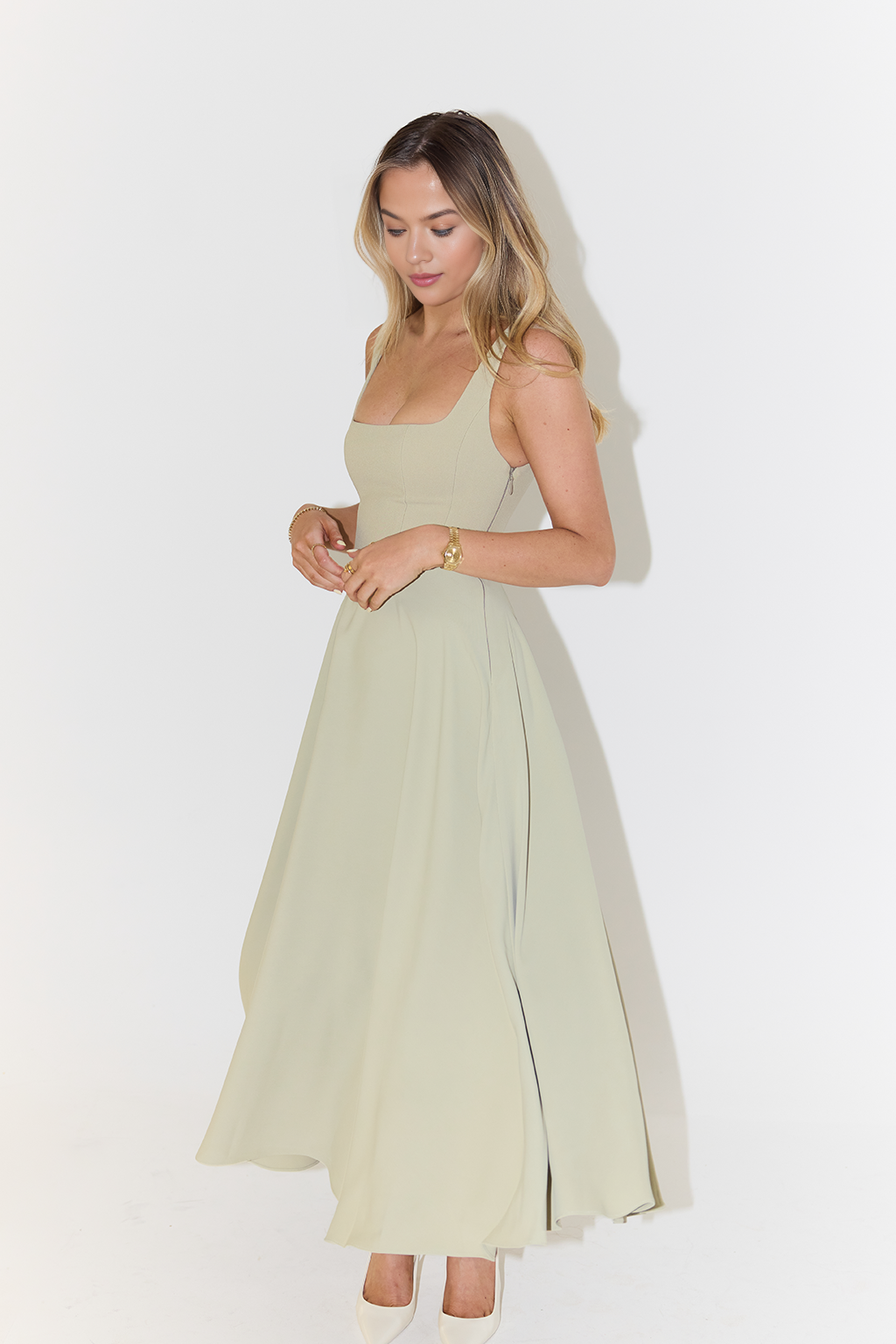 Muse Low Waist Square Neck Midi Dress