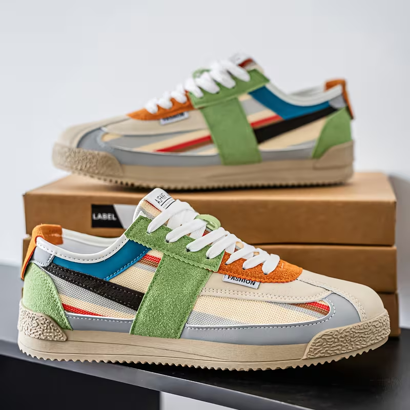 Men's Low-Top Sneakers Breathable Striped Lace-Up Sneakers