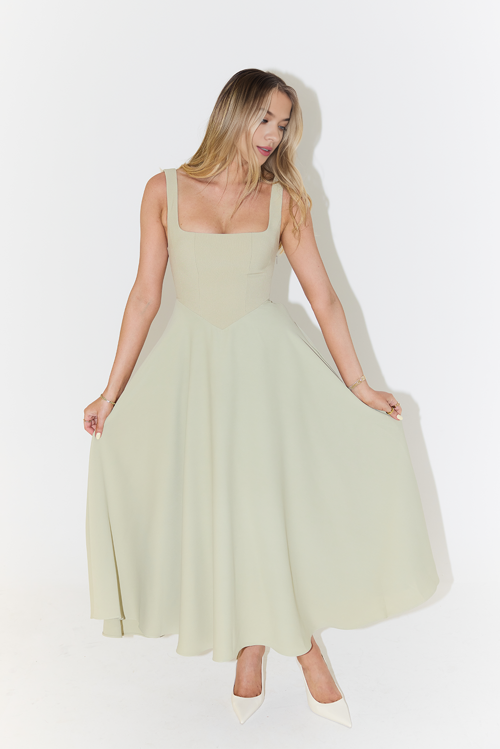 Muse Low Waist Square Neck Midi Dress