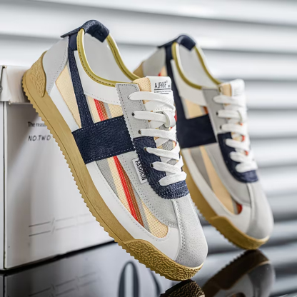 Men's Low-Top Sneakers Breathable Striped Lace-Up Sneakers