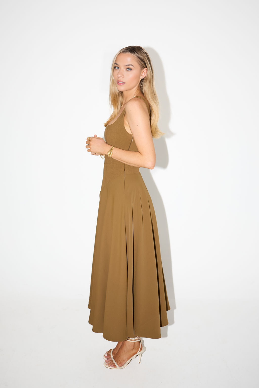 Muse Low Waist Square Neck Midi Dress