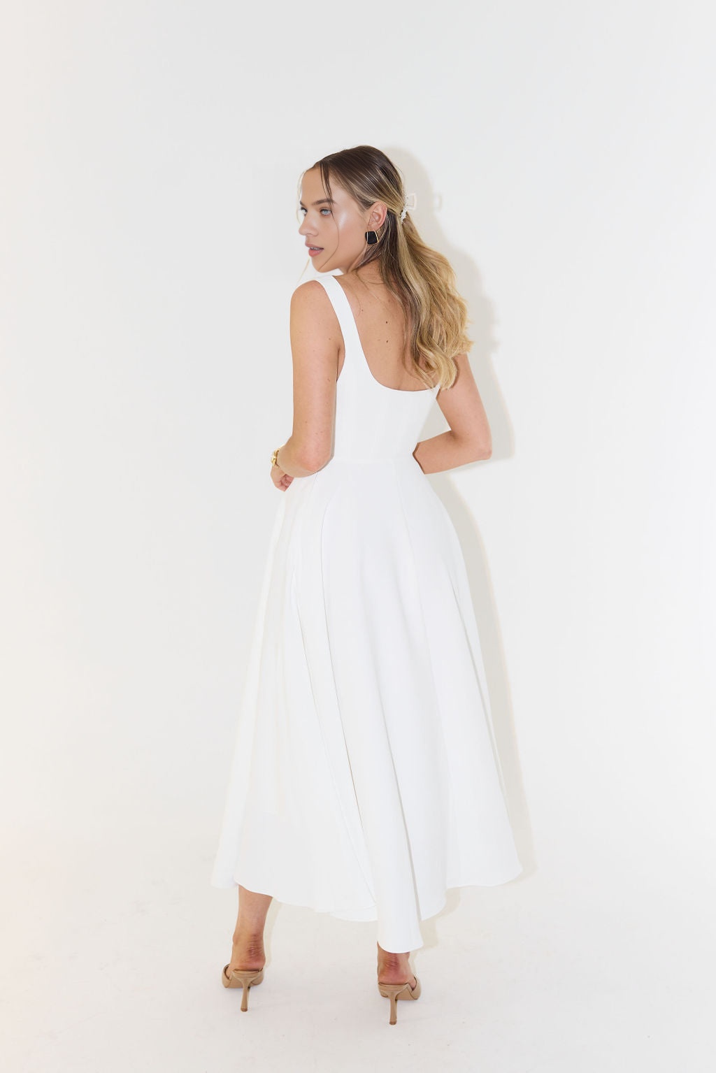 Muse Low Waist Square Neck Midi Dress