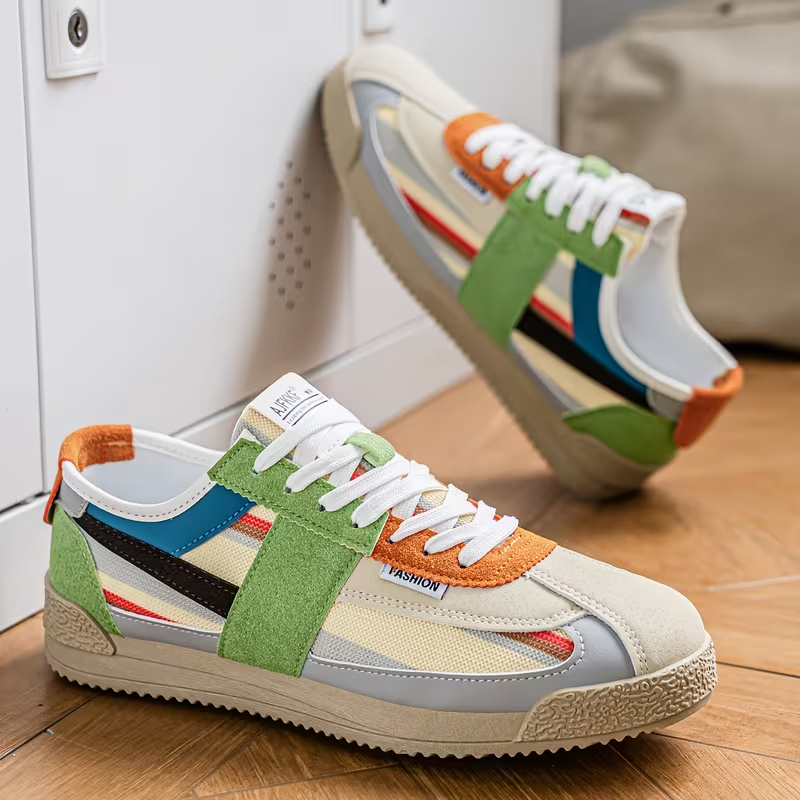 Men's Low-Top Sneakers Breathable Striped Lace-Up Sneakers