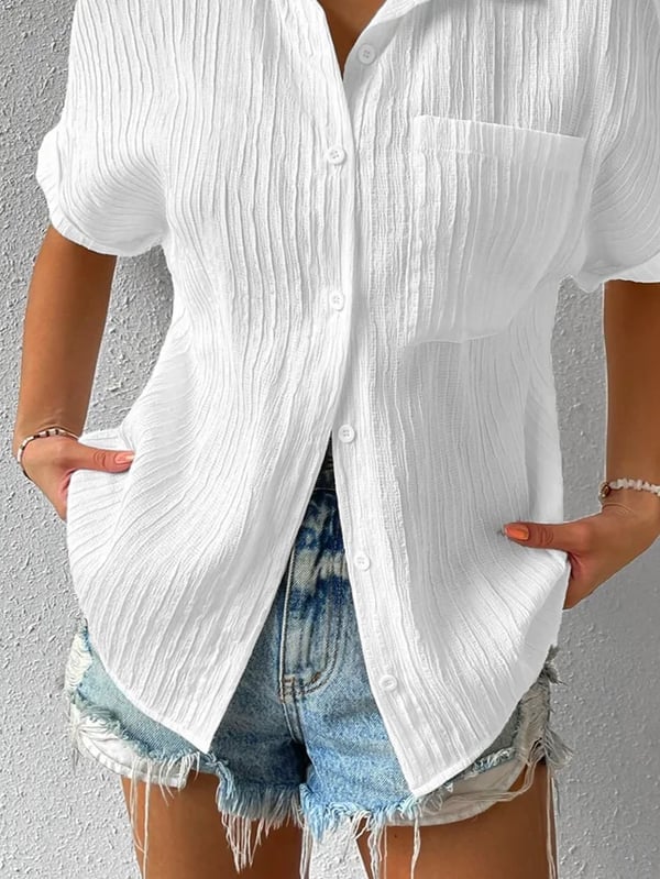 Women's Button Placket Casual Cotton Shirt