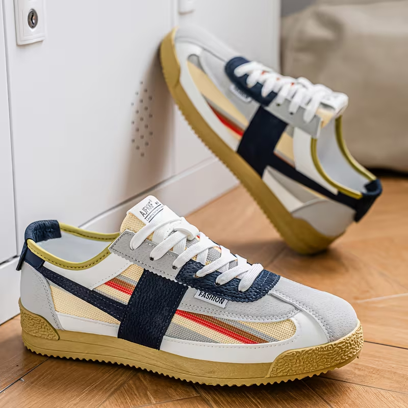 Men's Low-Top Sneakers Breathable Striped Lace-Up Sneakers