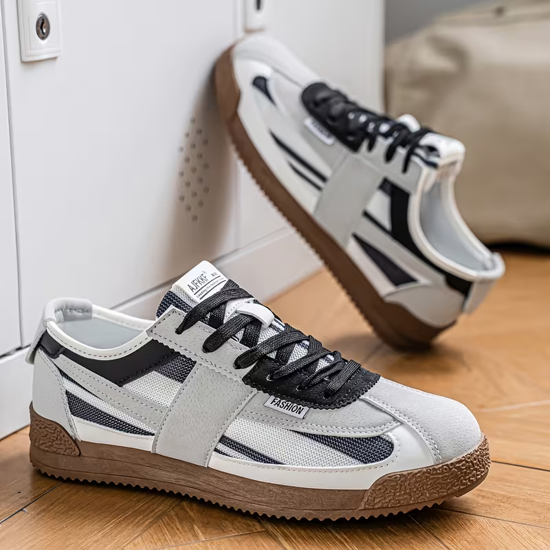 Men's Low-Top Sneakers Breathable Striped Lace-Up Sneakers