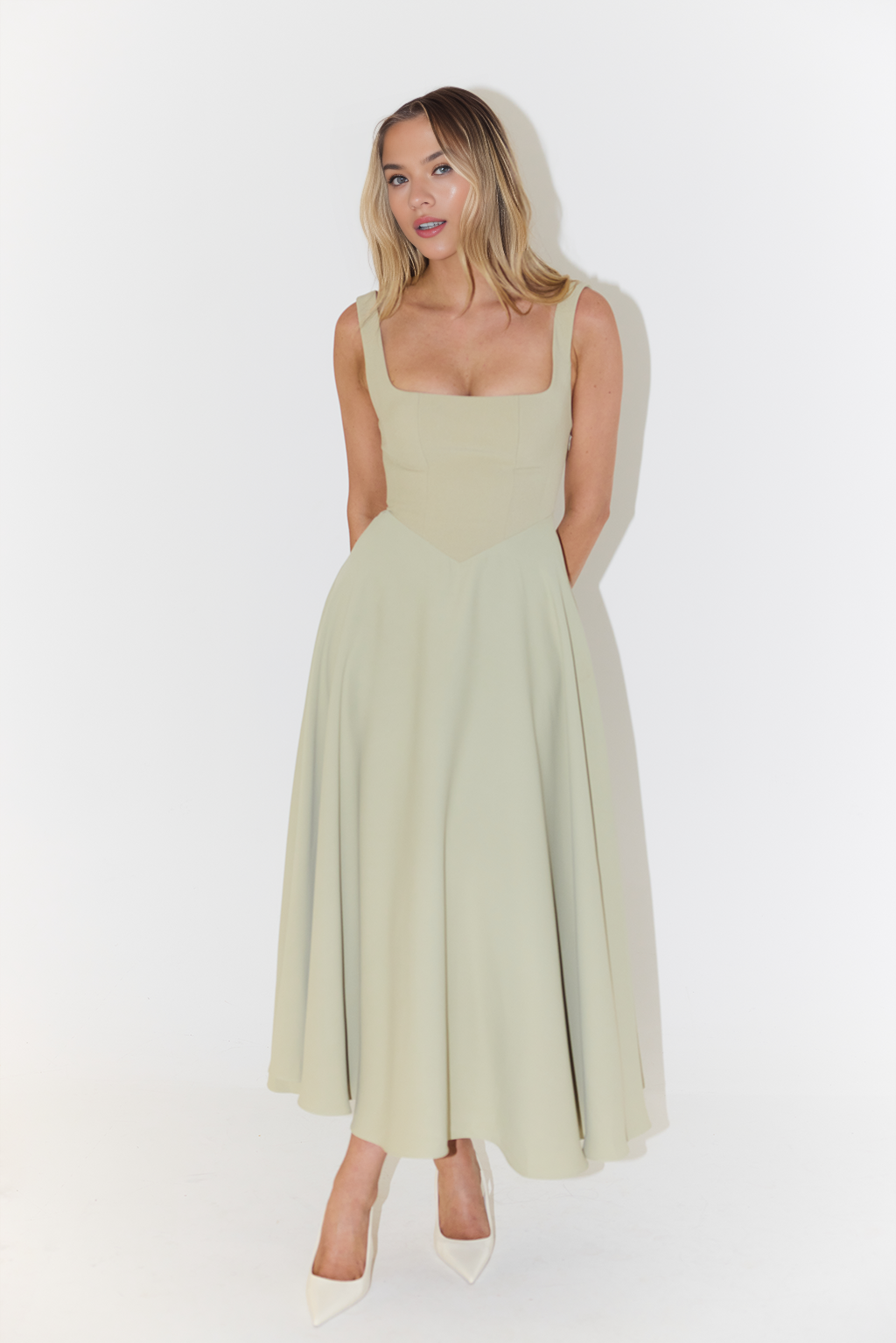 Muse Low Waist Square Neck Midi Dress