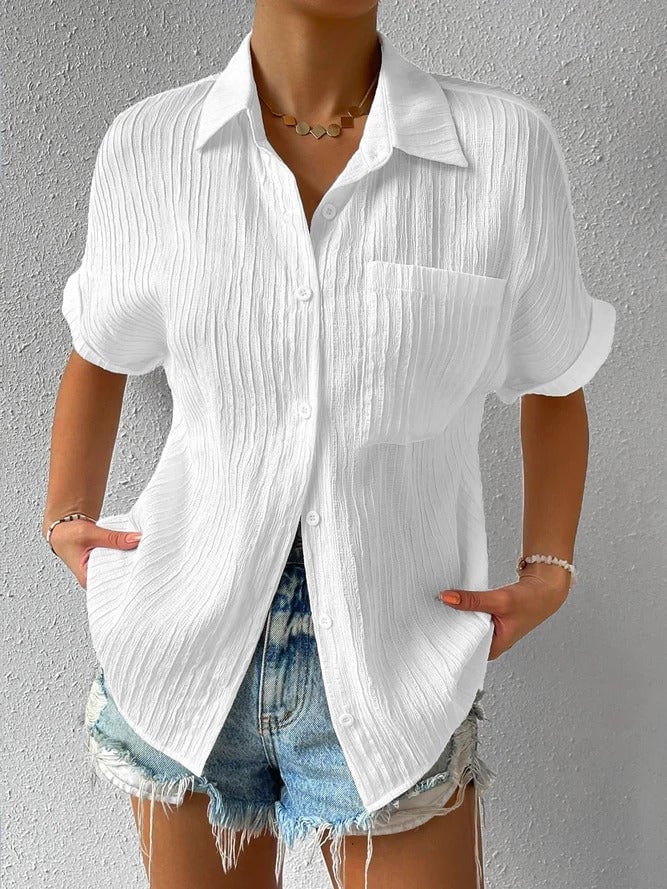 Women's Button Placket Casual Cotton Shirt