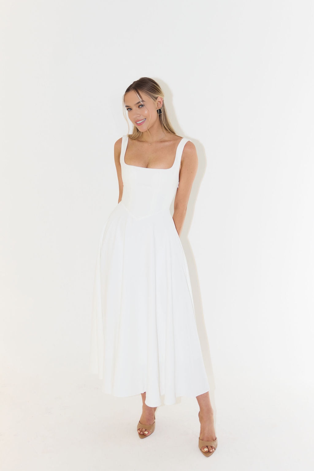 Muse Low Waist Square Neck Midi Dress
