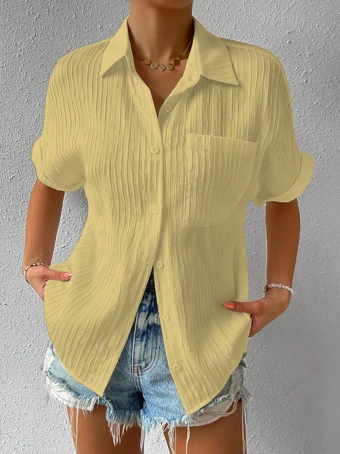 Women's Button Placket Casual Cotton Shirt
