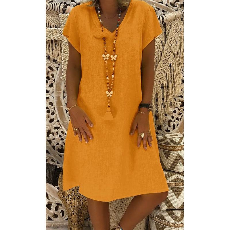 Women's Dress Summer Linen Dresses Casual V Neck Midi Dress