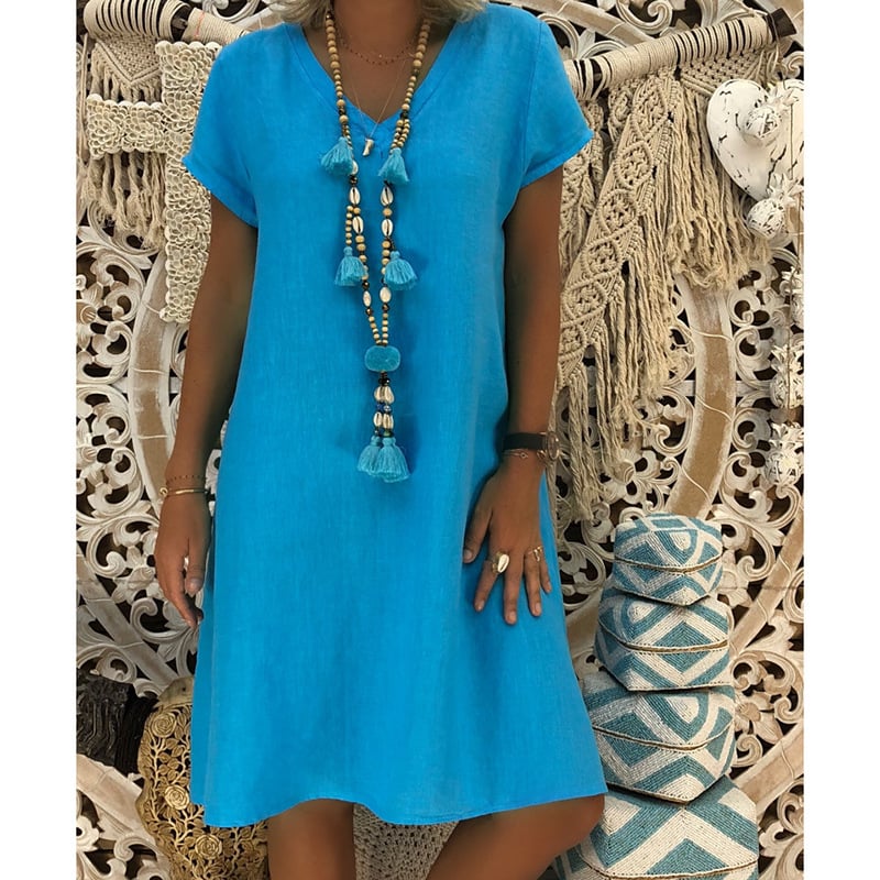 Women's Dress Summer Linen Dresses Casual V Neck Midi Dress