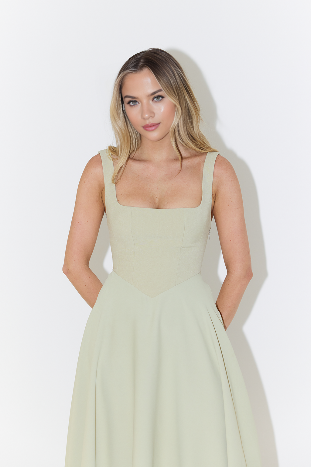 Muse Low Waist Square Neck Midi Dress